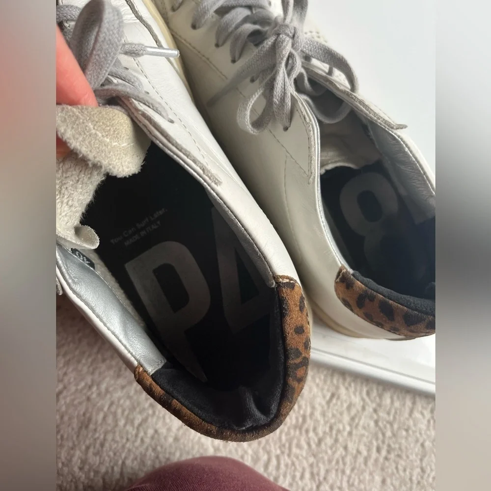 P448 White Sneakers with Leopard Accent